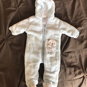 Cozy light blue blanket sleeper. 3-6 months